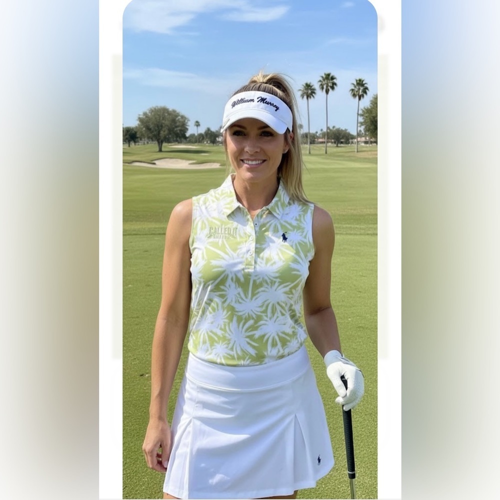 William Murray  .golf.Lime Green Palm Print Polo